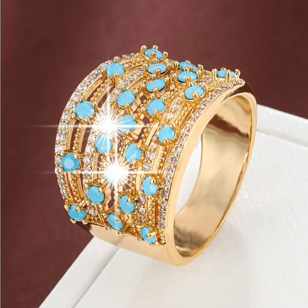 Elegant Gold and Blue Women's Ring - Picture 8 of 8